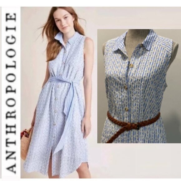 Anthropologie Kismet Sleeveless Blue Striped Dress Size 12 - Picture 1 of 16